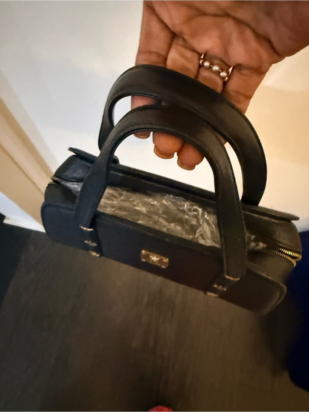 MCM Black Leather Satchel with Gold Logo Plaque - Picture 2 of 9